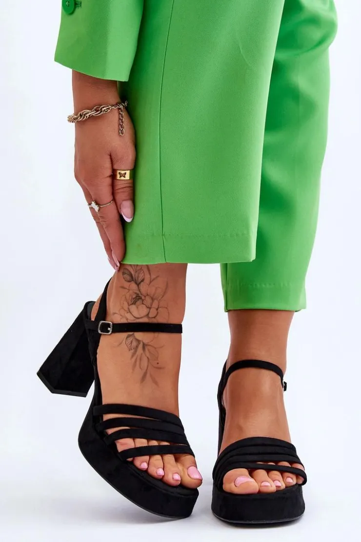 Damskie Boto Damskie Zamszowe Sandały Na Obcasie I Platformie Czarne Verda