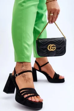 Damskie Boto Damskie Zamszowe Sandały Na Obcasie I Platformie Czarne Verda