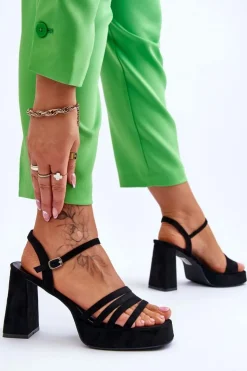 Damskie Boto Damskie Zamszowe Sandały Na Obcasie I Platformie Czarne Verda