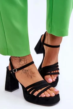 Damskie Boto Damskie Zamszowe Sandały Na Obcasie I Platformie Czarne Verda