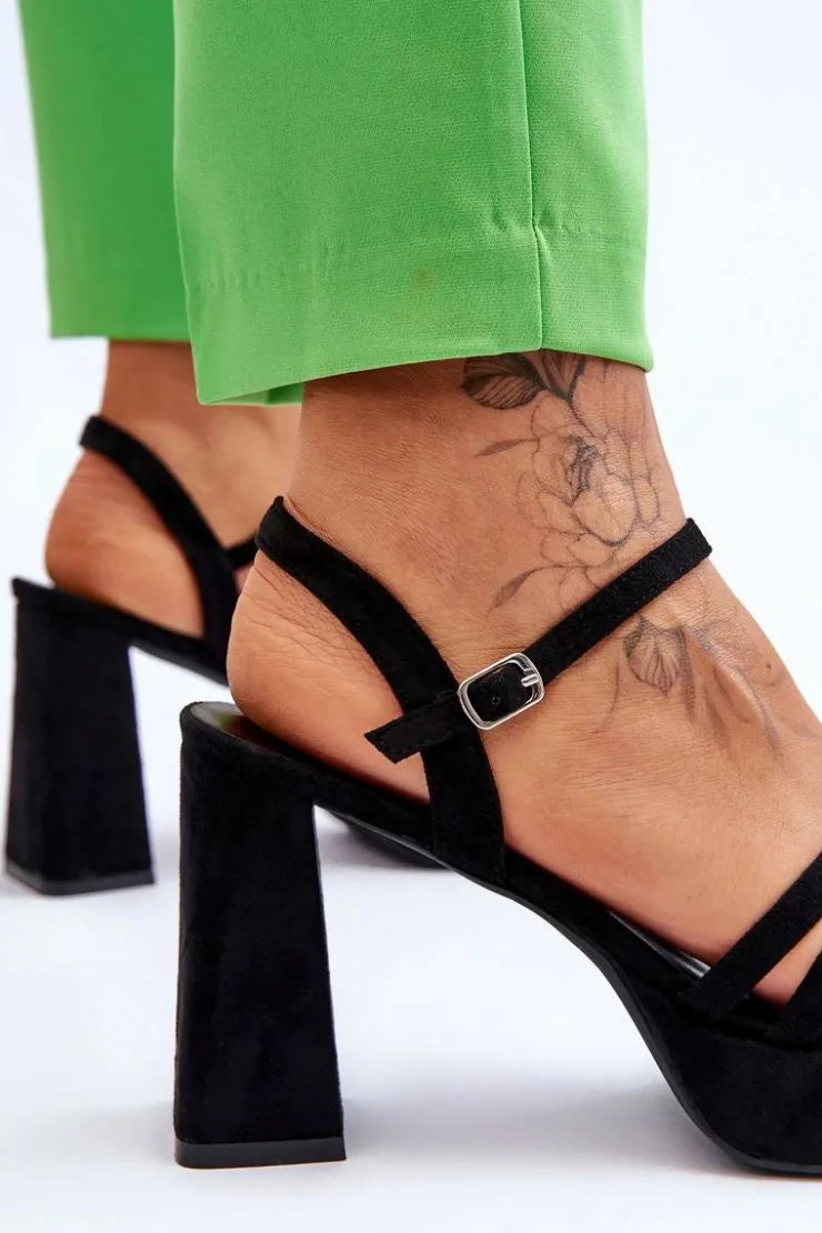 Damskie Boto Damskie Zamszowe Sandały Na Obcasie I Platformie Czarne Verda