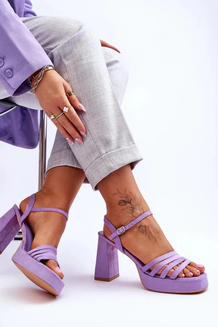 Outlet Boto Damskie Zamszowe Sandały Na Obcasie I Platformie Fioletowe Verda Fioletowy