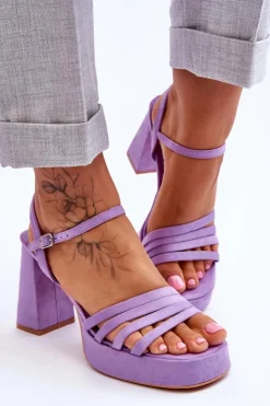 Outlet Boto Damskie Zamszowe Sandały Na Obcasie I Platformie Fioletowe Verda Fioletowy