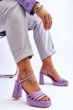 Outlet Boto Damskie Zamszowe Sandały Na Obcasie I Platformie Fioletowe Verda Fioletowy
