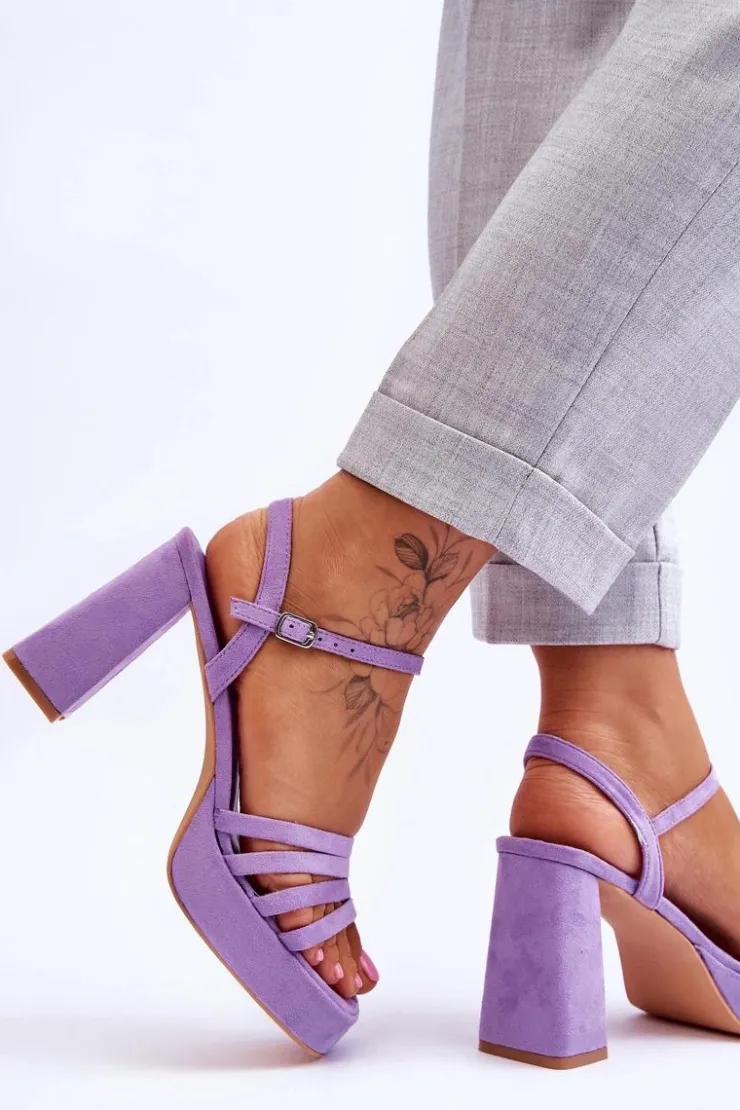 Outlet Boto Damskie Zamszowe Sandały Na Obcasie I Platformie Fioletowe Verda Fioletowy