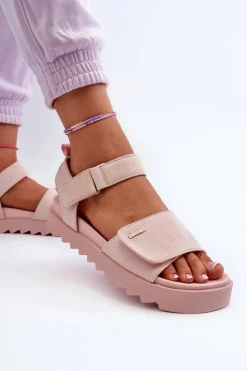 Damskie Big Star Shoes Damskie Zamszowe Sandały Na Platformie Big Star NN274701 Różowe