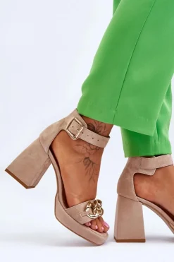 Boto Sandały Na Obcasie*Damskie Zamszowe Sandały Na Masywnym Obcasie Lewski Shoes 3207 Beżowe