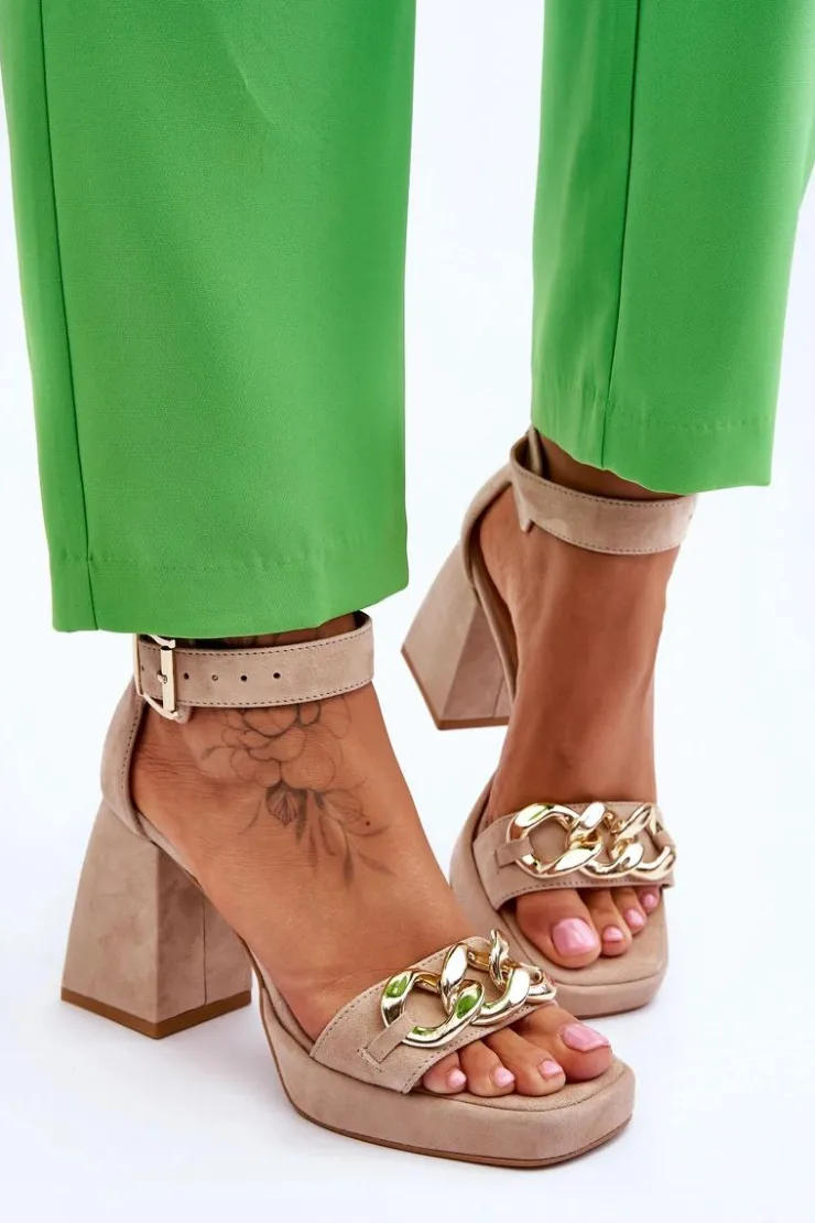 Boto Sandały Na Obcasie*Damskie Zamszowe Sandały Na Masywnym Obcasie Lewski Shoes 3207 Beżowe