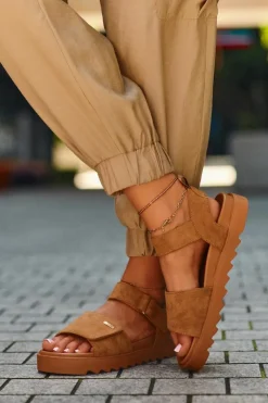 Damskie Big Star Shoes Damskie Zamszowe Sandały Na Platformie Big Star NN274705 Brązowe