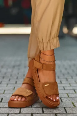 Damskie Big Star Shoes Damskie Zamszowe Sandały Na Platformie Big Star NN274705 Brązowe