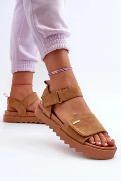 Damskie Big Star Shoes Damskie Zamszowe Sandały Na Platformie Big Star NN274705 Brązowe