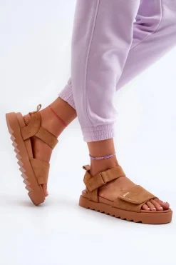 Damskie Big Star Shoes Damskie Zamszowe Sandały Na Platformie Big Star NN274705 Brązowe