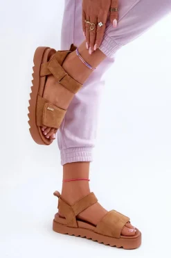 Damskie Big Star Shoes Damskie Zamszowe Sandały Na Platformie Big Star NN274705 Brązowe