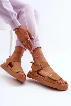 Damskie Big Star Shoes Damskie Zamszowe Sandały Na Platformie Big Star NN274705 Brązowe