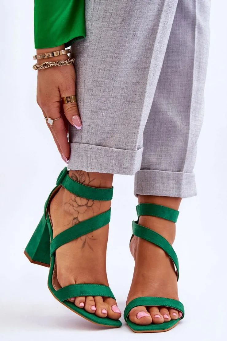 Boto Sandały Na Obcasie*Damskie Zamszowe Sandały Na Obcasie Zielone Lanes