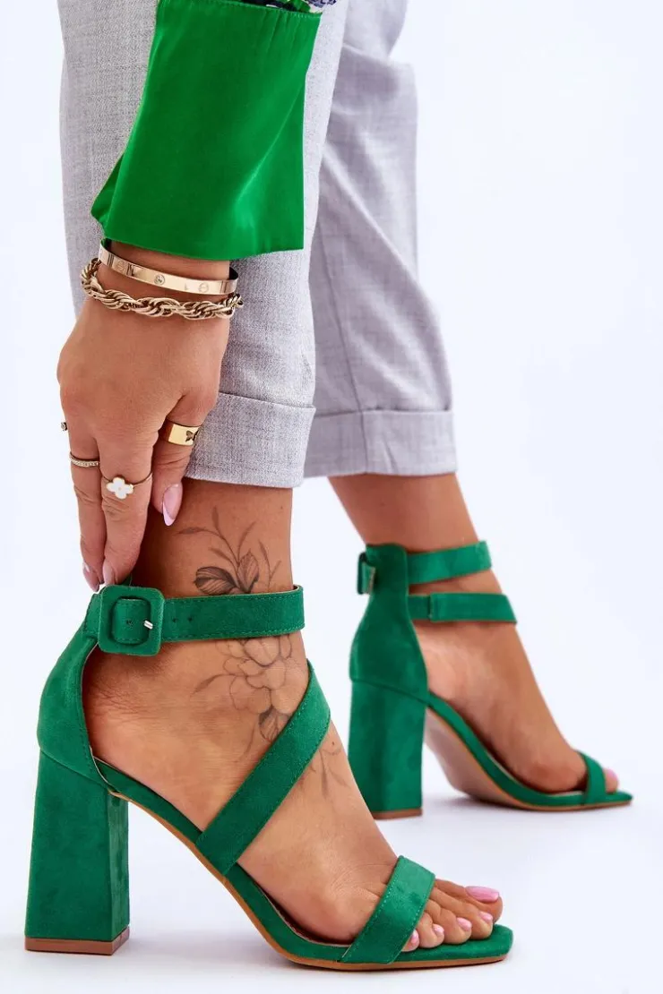 Boto Sandały Na Obcasie*Damskie Zamszowe Sandały Na Obcasie Zielone Lanes