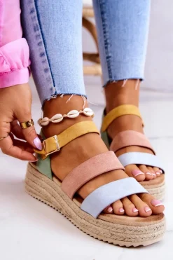 Online Boto Damskie Zamszowe Sandały Na Sprzączkę Pastelowe Corestra