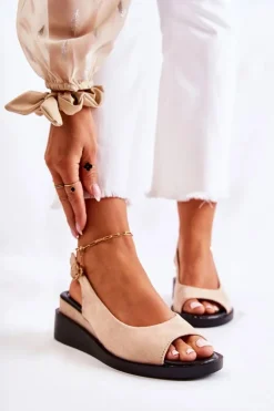 Buty damskie Vinceza Sandały Na Koturnie*Damskie Zamszowe Sandały Na Sprzączkę Beżowe Camille