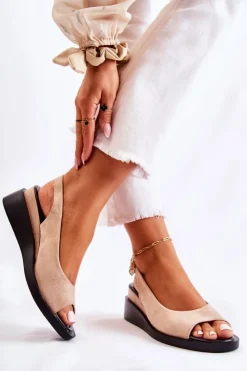 Buty damskie Vinceza Sandały Na Koturnie*Damskie Zamszowe Sandały Na Sprzączkę Beżowe Camille