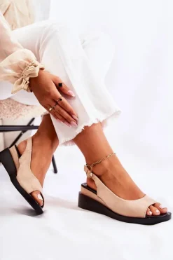 Buty damskie Vinceza Sandały Na Koturnie*Damskie Zamszowe Sandały Na Sprzączkę Beżowe Camille