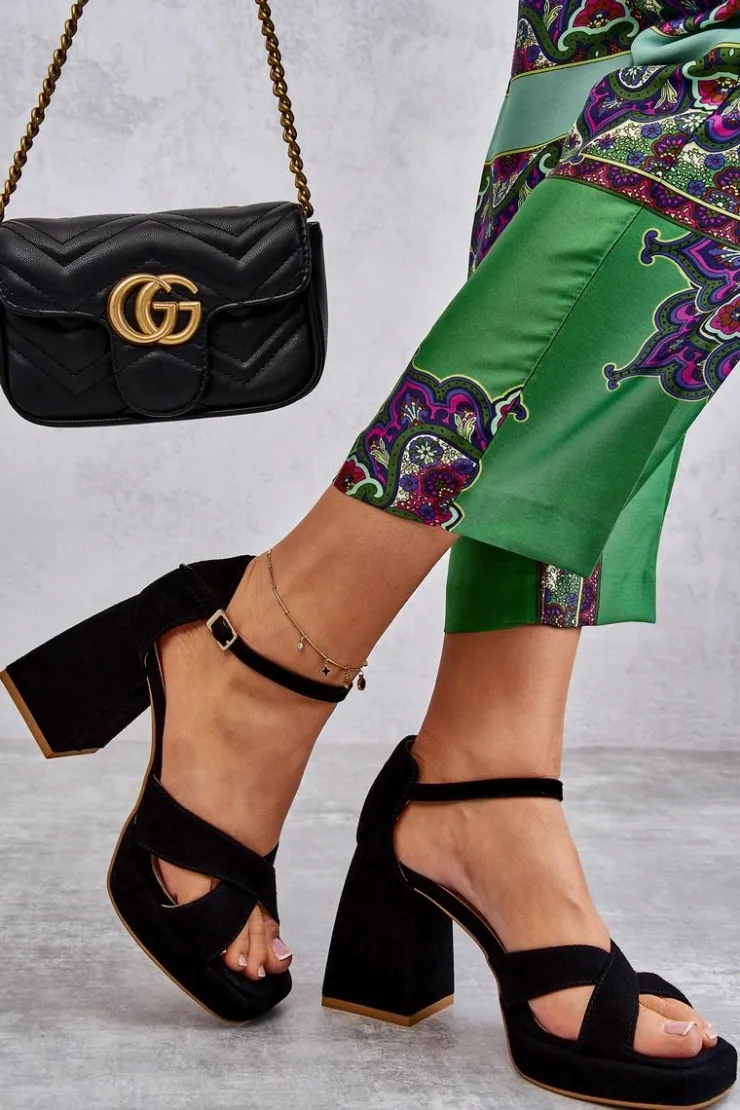 Boto Sandały Na Obcasie*Damskie Zamszowe Sandały Na Obcasie Lewski Shoes 3221 Czarne