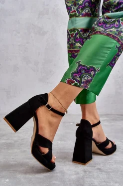 Boto Sandały Na Obcasie*Damskie Zamszowe Sandały Na Obcasie Lewski Shoes 3221 Czarne