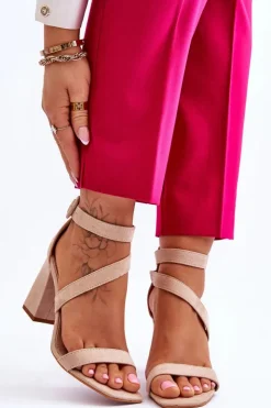 New Boto Damskie Zamszowe Sandały Na Obcasie Beżowe Lanes