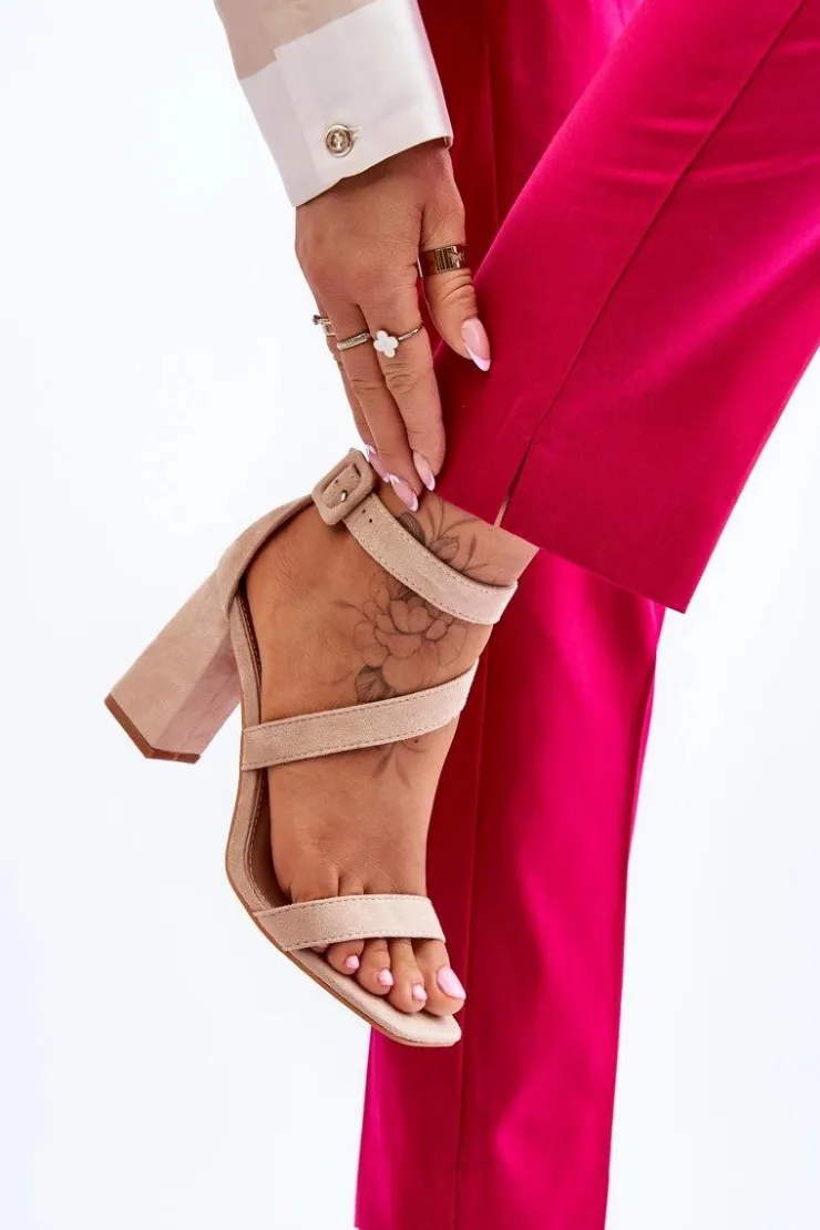 New Boto Damskie Zamszowe Sandały Na Obcasie Beżowe Lanes