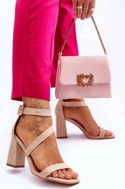 New Boto Damskie Zamszowe Sandały Na Obcasie Beżowe Lanes