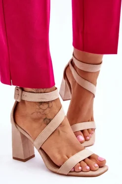 New Boto Damskie Zamszowe Sandały Na Obcasie Beżowe Lanes