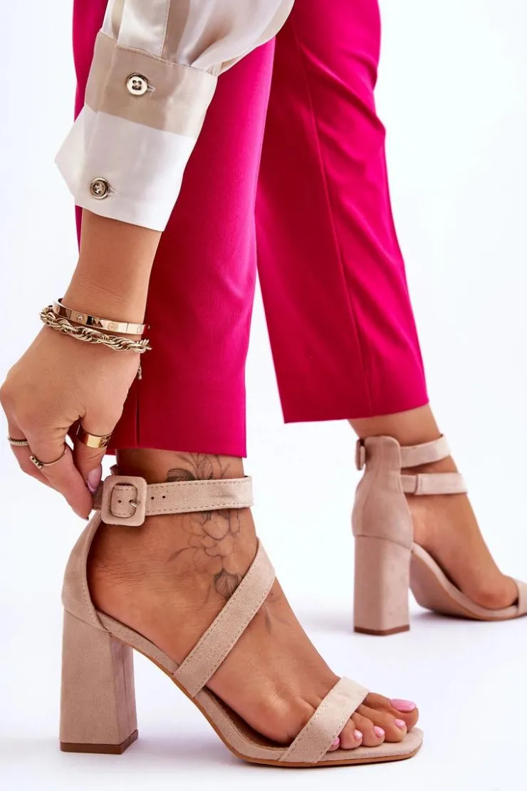 New Boto Damskie Zamszowe Sandały Na Obcasie Beżowe Lanes