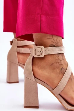 New Boto Damskie Zamszowe Sandały Na Obcasie Beżowe Lanes