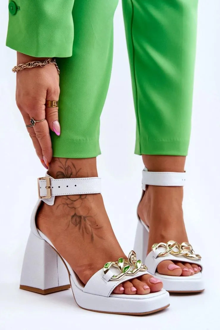 Boto Sandały Na Obcasie*Damskie Zamszowe Sandały Na Masywnym Obcasie Lewski Shoes 3207 Białe