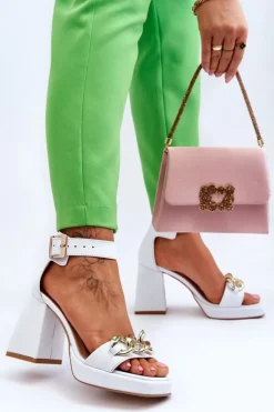 Boto Sandały Na Obcasie*Damskie Zamszowe Sandały Na Masywnym Obcasie Lewski Shoes 3207 Białe