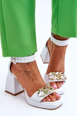 Boto Sandały Na Obcasie*Damskie Zamszowe Sandały Na Masywnym Obcasie Lewski Shoes 3207 Białe