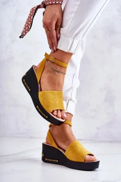 Damskie Buty damskie Vinceza Damskie Zamszowe Sandały Na Koturnie Żółte Cortena