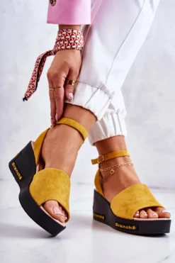 Damskie Buty damskie Vinceza Damskie Zamszowe Sandały Na Koturnie Żółte Cortena