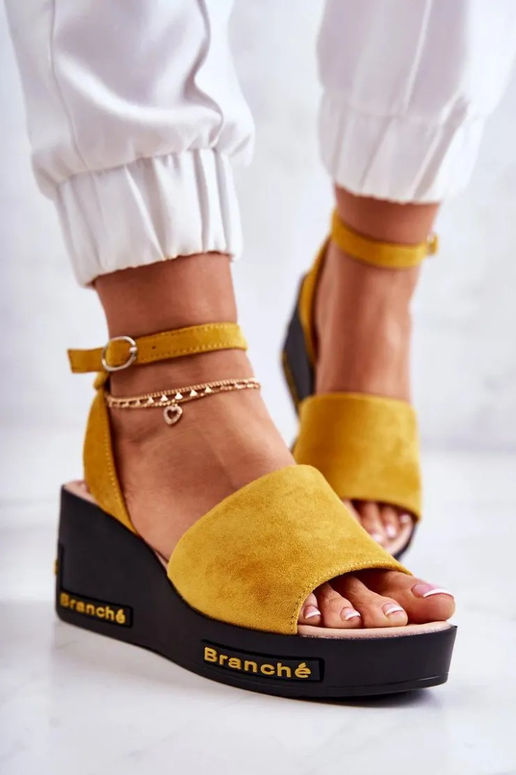 Damskie Buty damskie Vinceza Damskie Zamszowe Sandały Na Koturnie Żółte Cortena