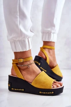 Damskie Buty damskie Vinceza Damskie Zamszowe Sandały Na Koturnie Żółte Cortena