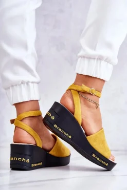 Damskie Buty damskie Vinceza Damskie Zamszowe Sandały Na Koturnie Żółte Cortena