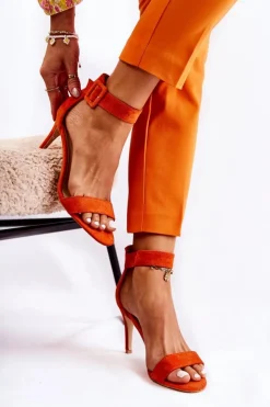 Damskie Boto Damskie Zamszowe Sandały Na Szpilce Pomarańczowe Marconi