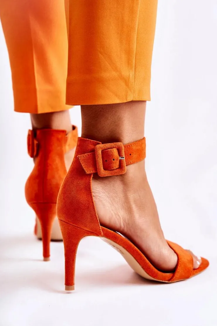 Damskie Boto Damskie Zamszowe Sandały Na Szpilce Pomarańczowe Marconi