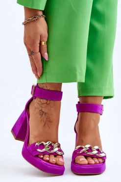 Damskie Boto Damskie Zamszowe Sandały Na Masywnym Obcasie Lewski Shoes 3207 Fuksja