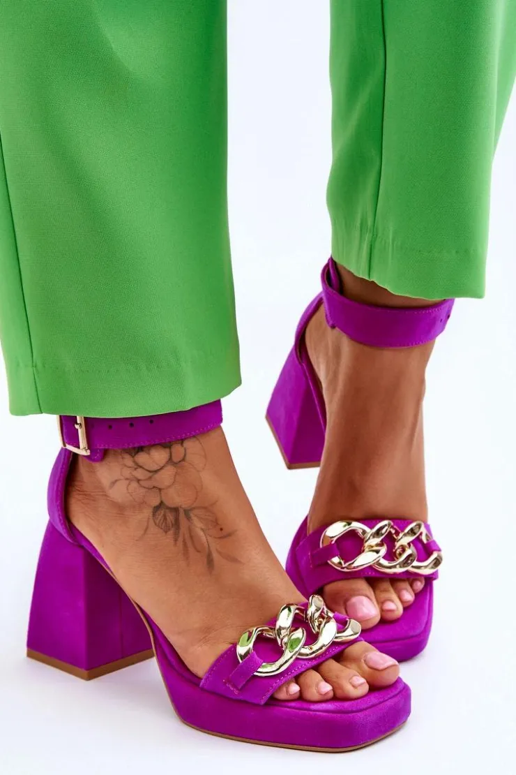 Damskie Boto Damskie Zamszowe Sandały Na Masywnym Obcasie Lewski Shoes 3207 Fuksja