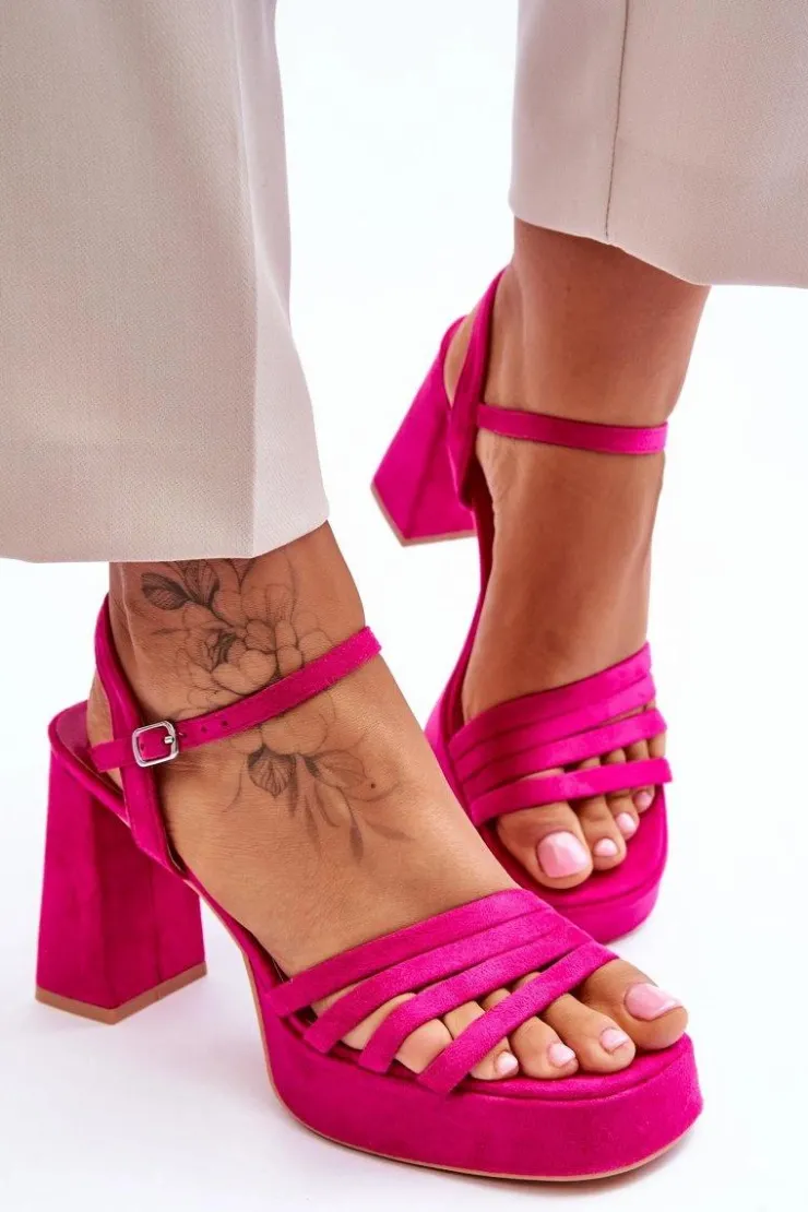 Outlet Boto Damskie Zamszowe Sandały Na Obcasie I Platformie Fuksja Verda