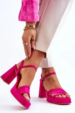 Outlet Boto Damskie Zamszowe Sandały Na Obcasie I Platformie Fuksja Verda