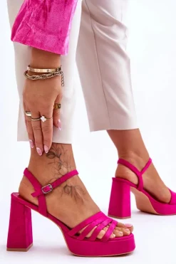 Outlet Boto Damskie Zamszowe Sandały Na Obcasie I Platformie Fuksja Verda