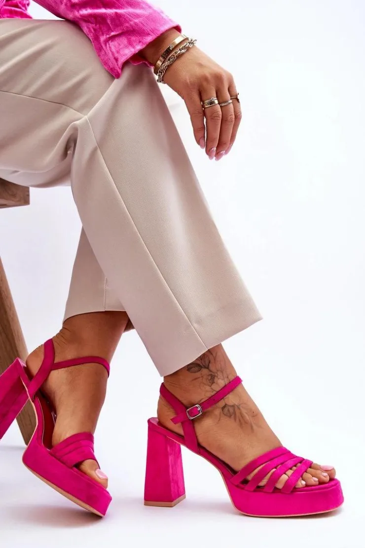 Outlet Boto Damskie Zamszowe Sandały Na Obcasie I Platformie Fuksja Verda