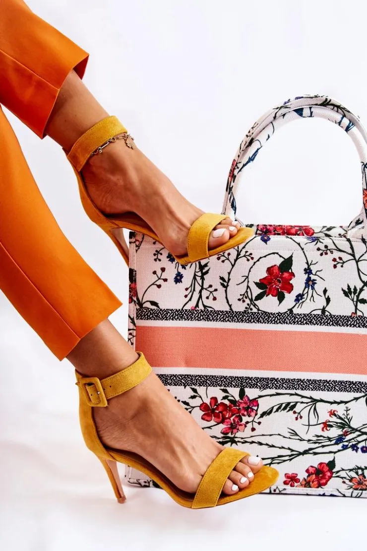 Outlet Boto Damskie Zamszowe Sandały Na Szpilce Żółte Marconi