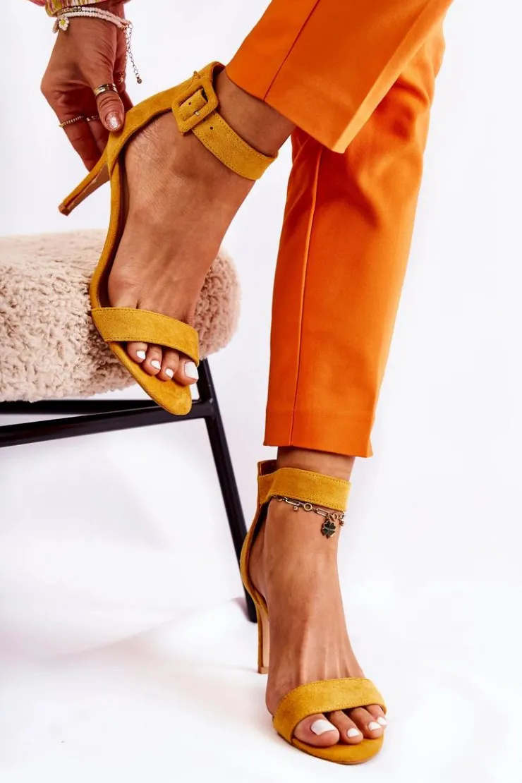 Outlet Boto Damskie Zamszowe Sandały Na Szpilce Żółte Marconi
